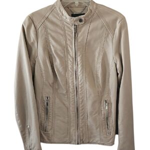 WORTHINGTON Bone/Tan Faux Leather Moto Style Jacket Medium.